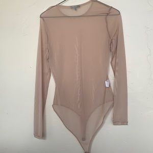 Nude mesh long sleeve bodysuit